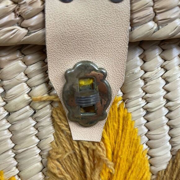 VTG Handmade Ornate Wicker Leather Handles Large Handbag Basket Metal Clasp - Picture 4 of 8